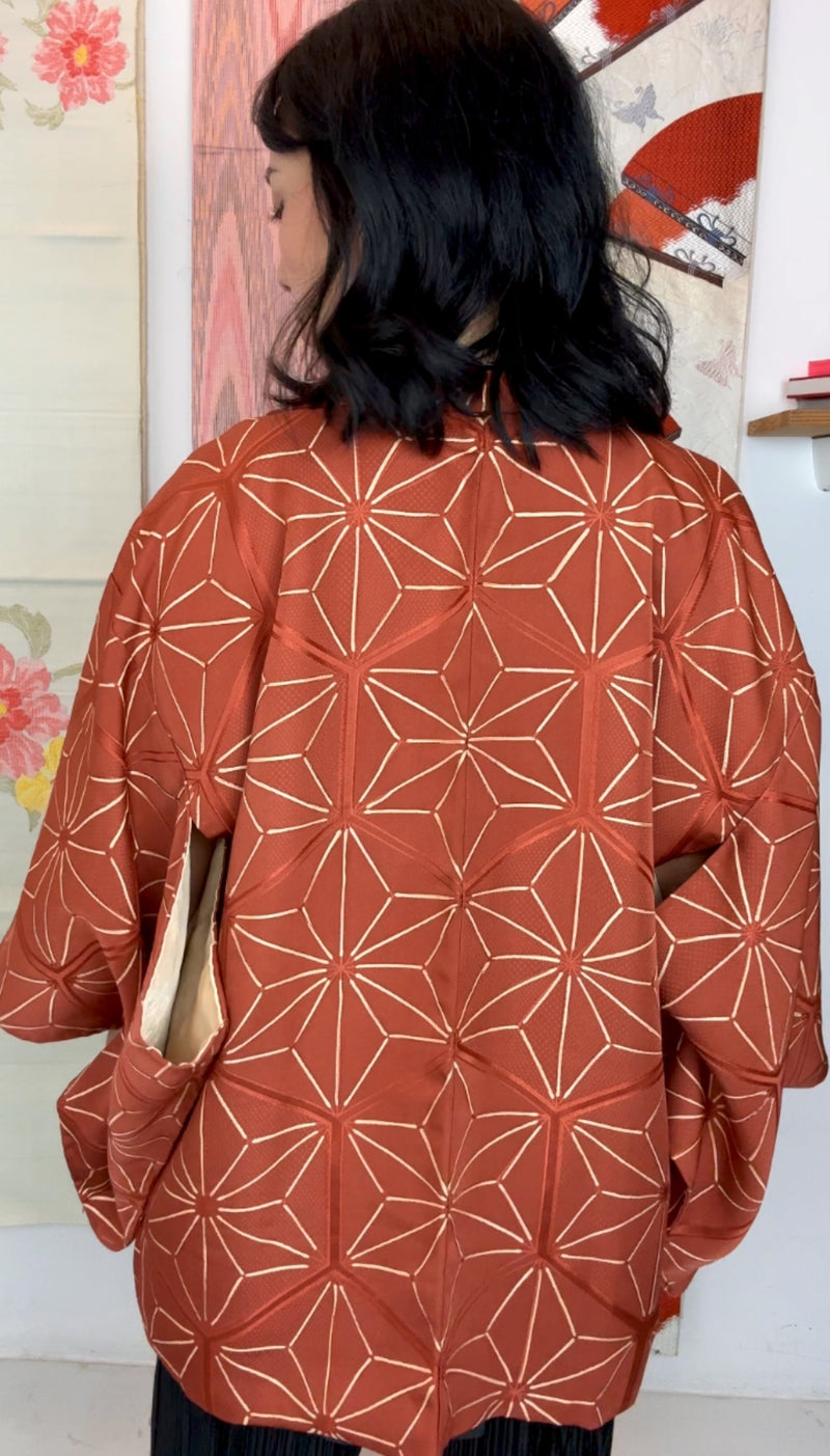Haori Caramel Asahona Pattern with Textured SIlk