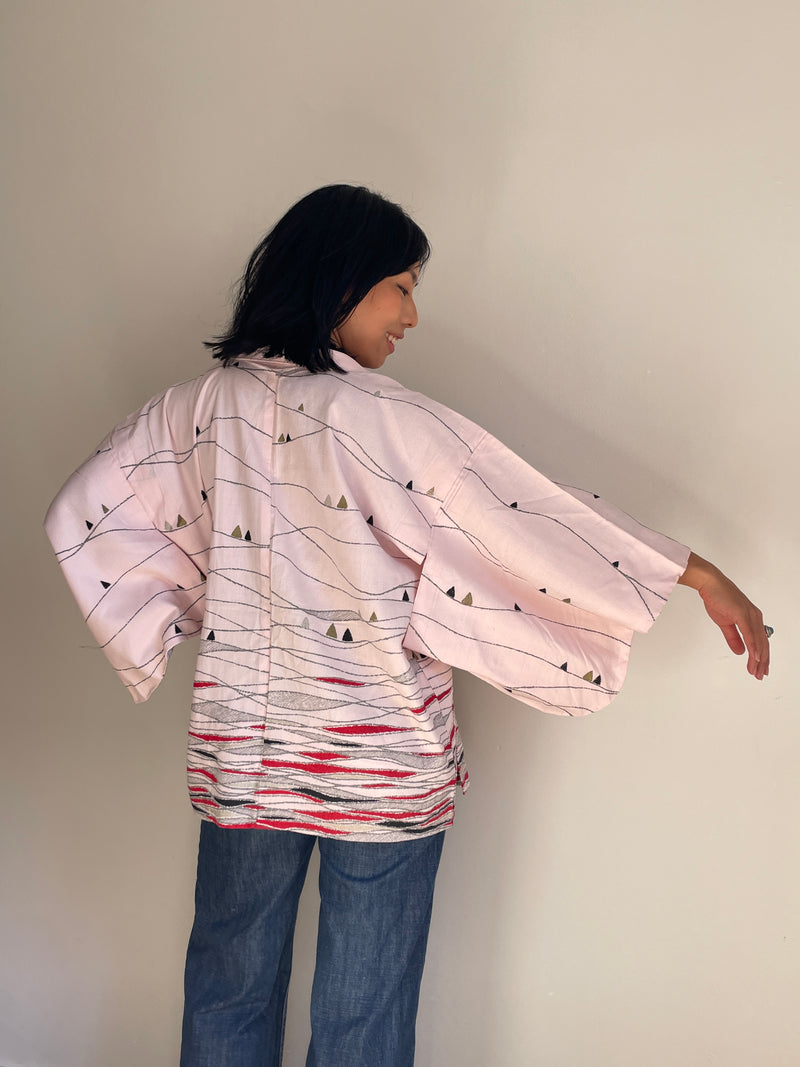 Haori Pastel Pink Crayon in Mixed Silk