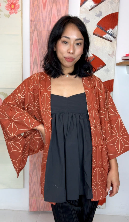 Haori Caramel Asahona Pattern with Textured SIlk