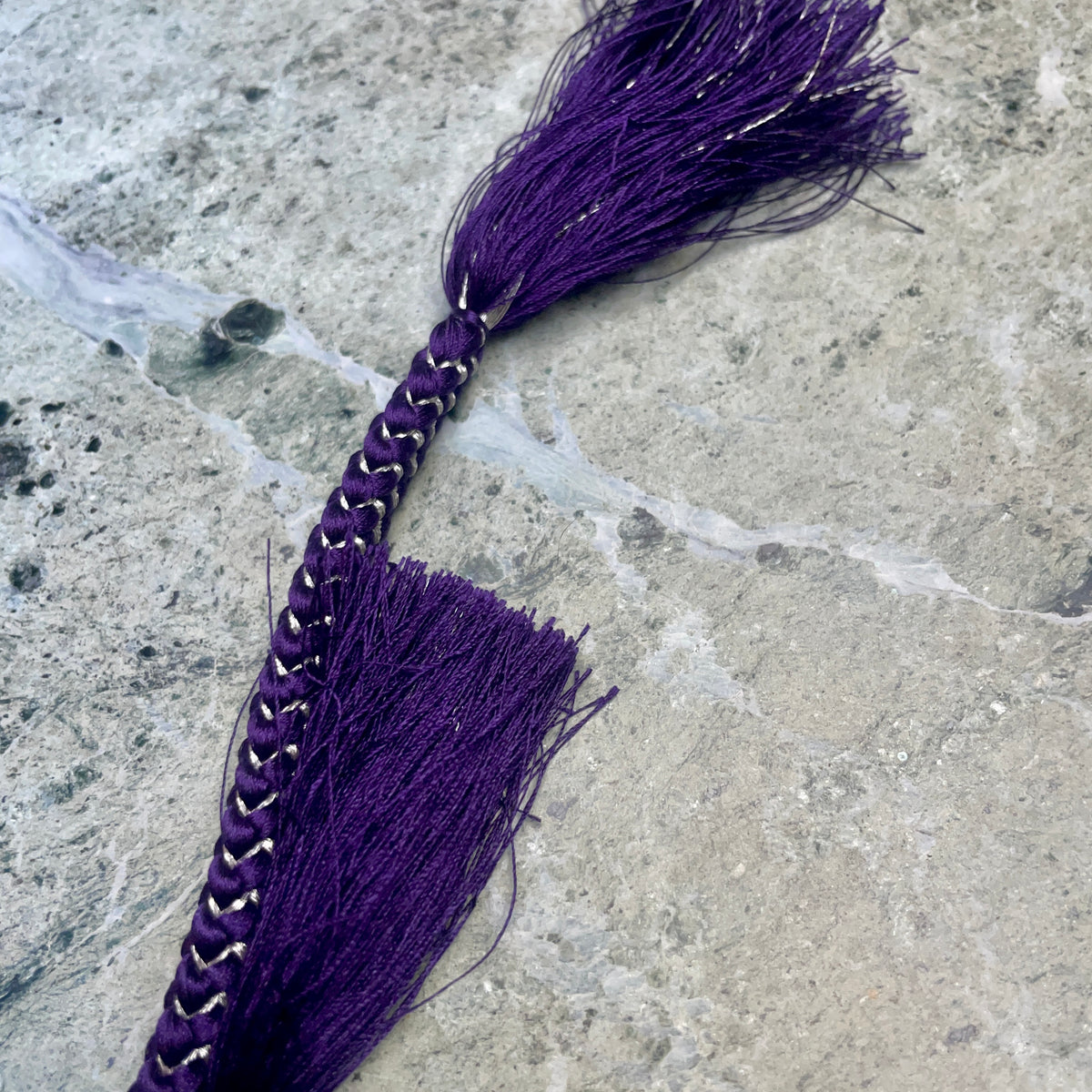 Obijime Belt Flat Braided Deep Purple with Gold in Silk