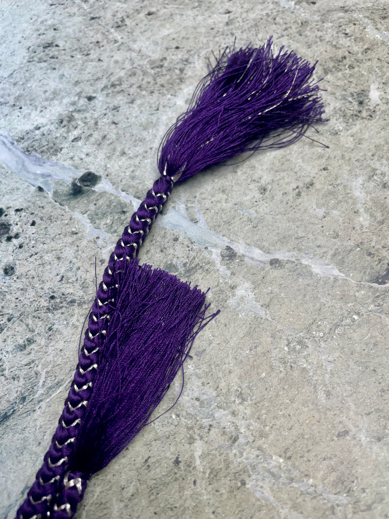 Obijime Belt Flat Braided Deep Purple with Gold in Silk