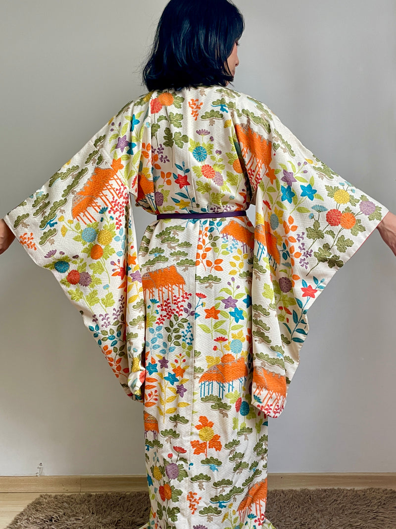 Kimono Furisode Japanese Spring Garden in Silk