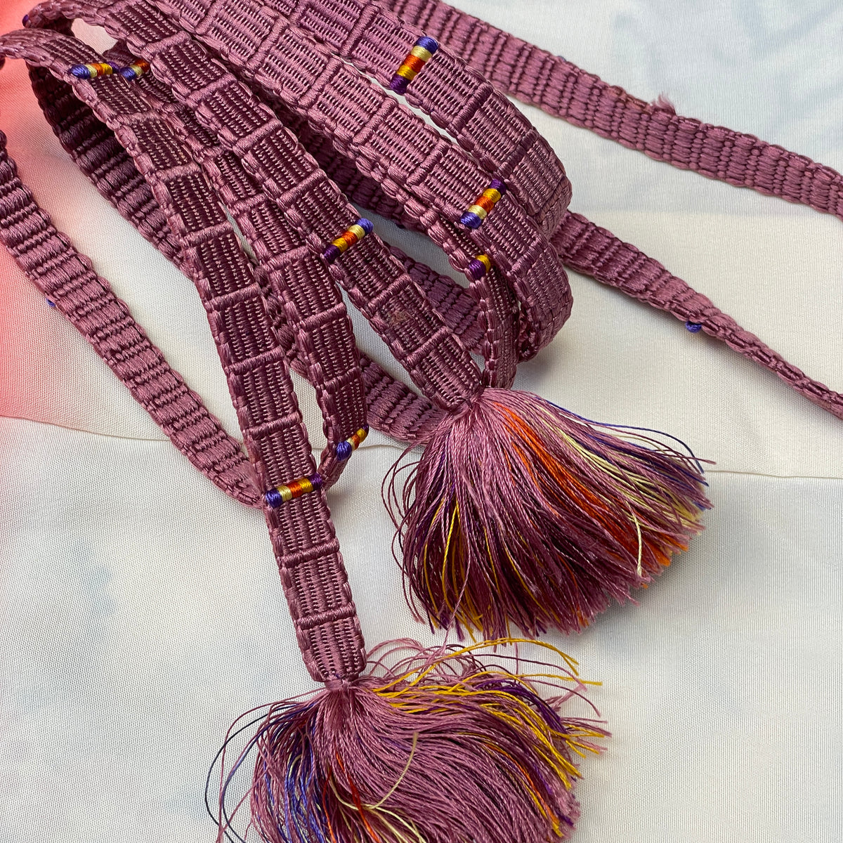 Obijime Belt Plum with Colorful Details in Silk