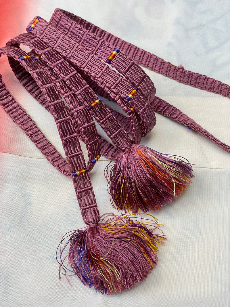 Obijime Belt Plum with Colorful Details in Silk