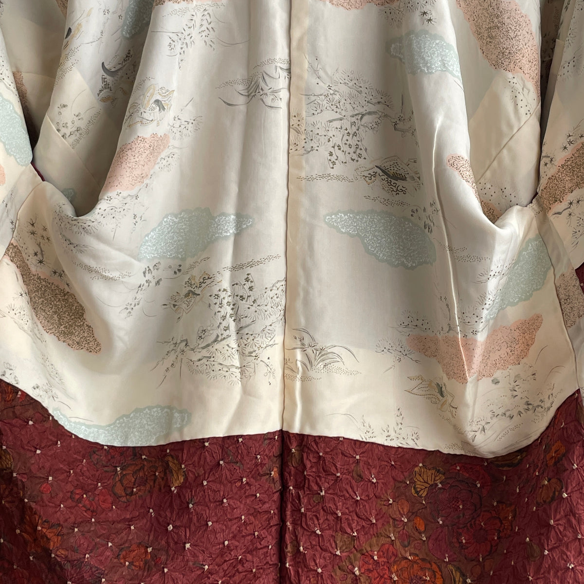 Haori Dark Burgundy in Shibori with Tsujihagana Style Flowers