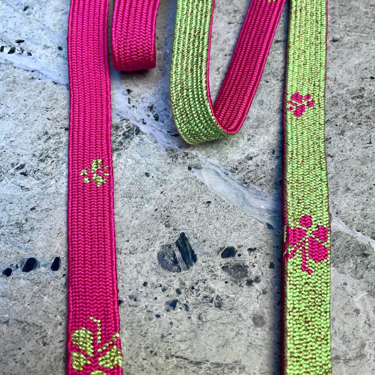 Obijime Belt Flat in Green Lime and Magenta in Silk