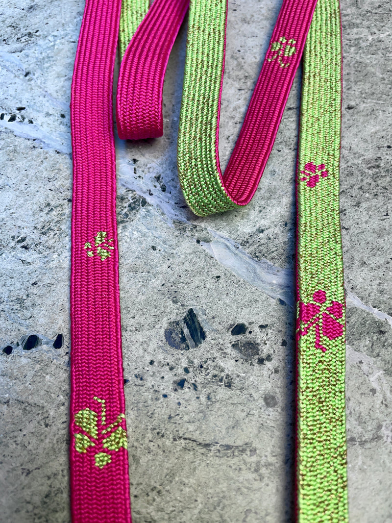 Obijime Belt Flat in Green Lime and Magenta in Silk