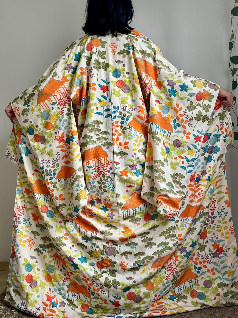 Kimono Furisode Japanese Spring Garden in Silk