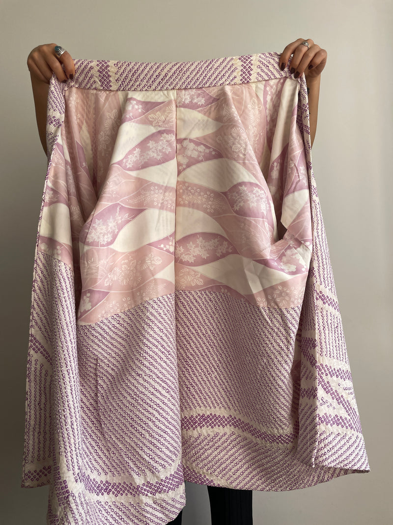 Haori White with Shibori Technique in Purple Silk