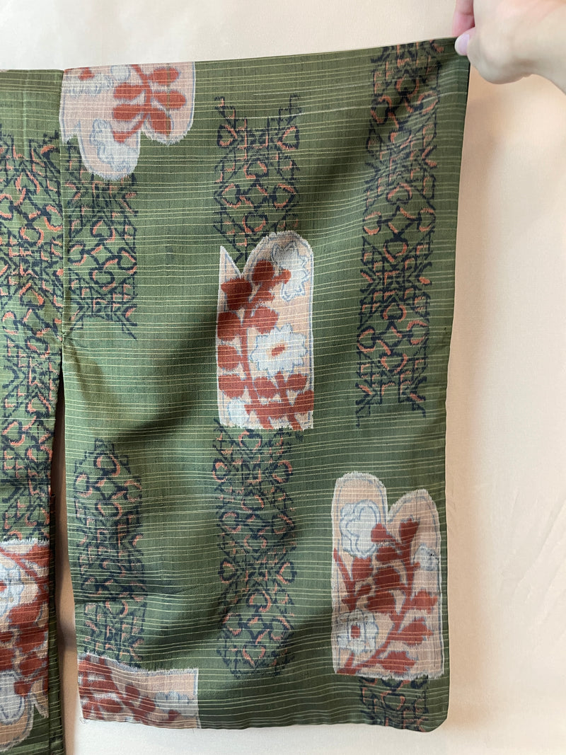 Haori Meisen Moss Green with Daruma Red Interior in Silk