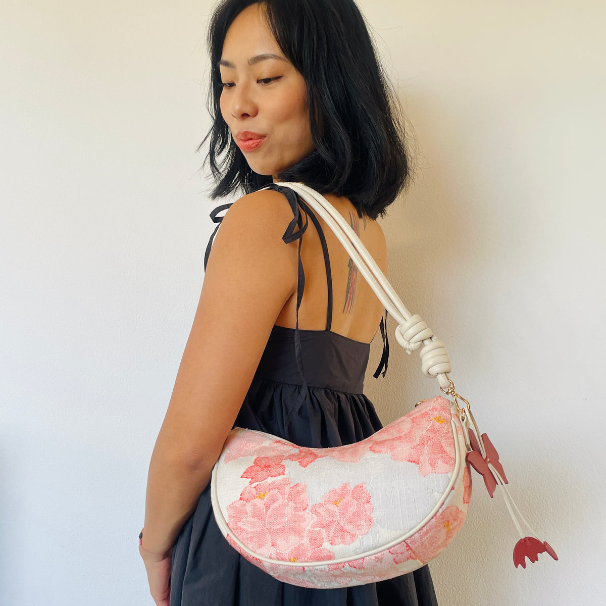 AIKO BAG Pink Spring Peonies from Japanese Obi Sash