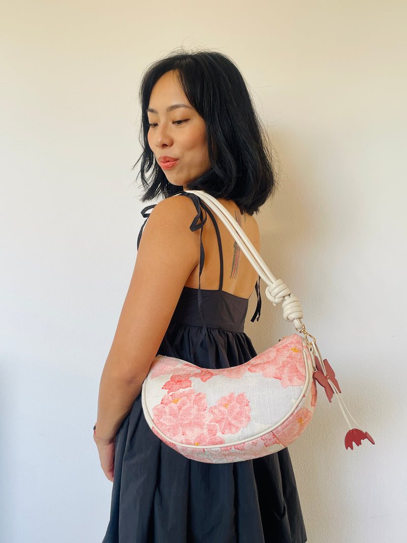 AIKO BAG Pink Spring Peonies from Japanese Obi Sash