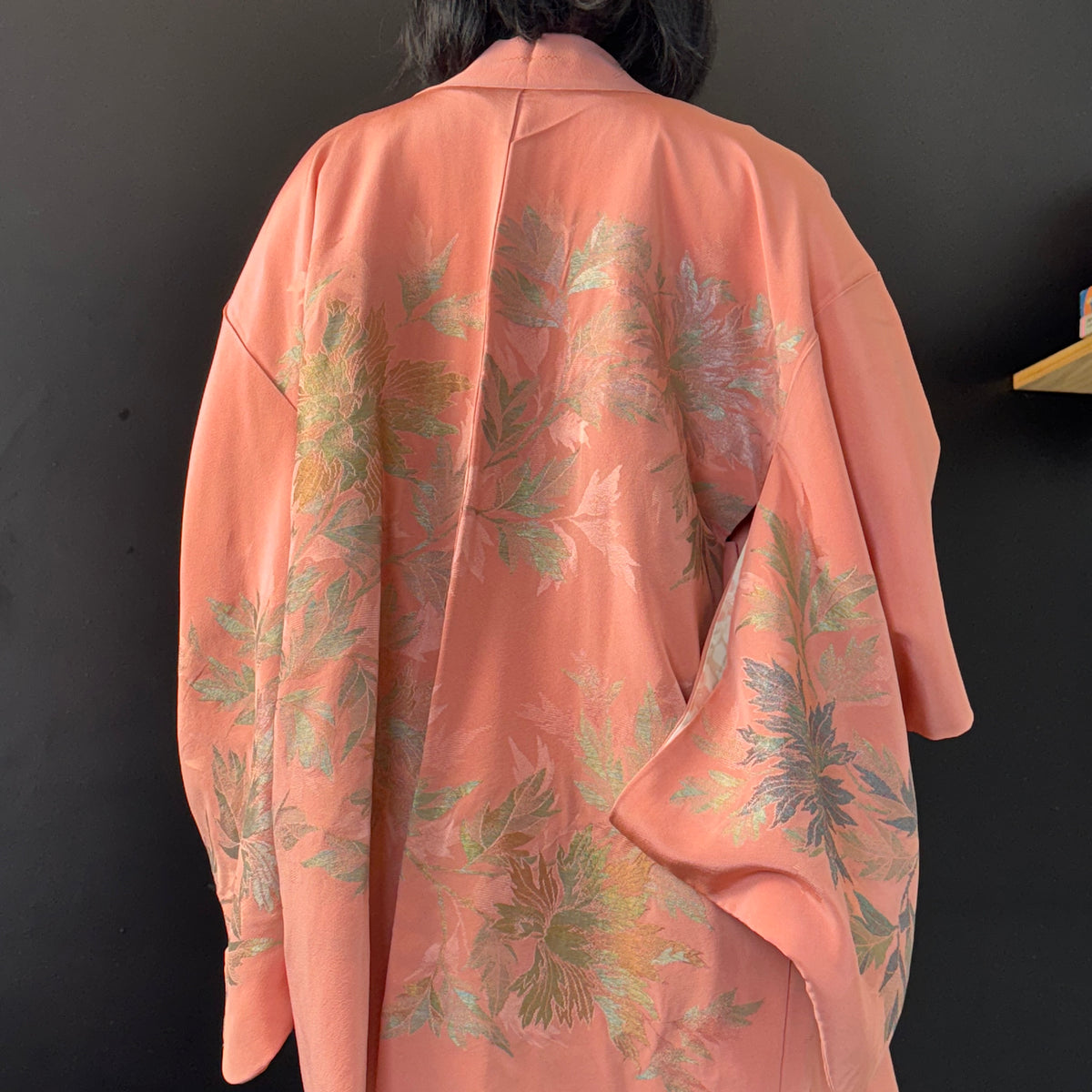 Haori Pink with Metallic Flowers Embroidered in Silk Crepe