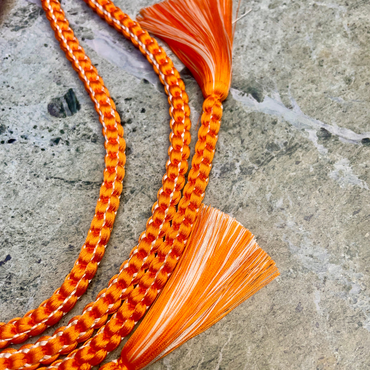 Obijime Belt Braided Round Orange with Siver in Silk