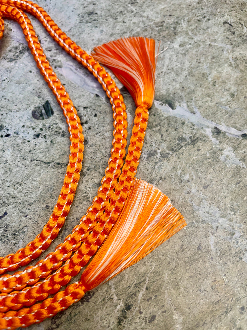 Obijime Belt Braided Round Orange with Siver in Silk