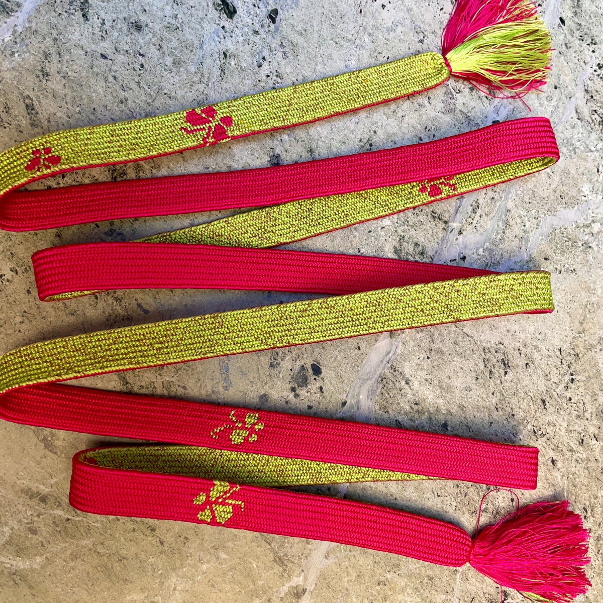 Obijime Belt Flat in Green Lime and Magenta in Silk