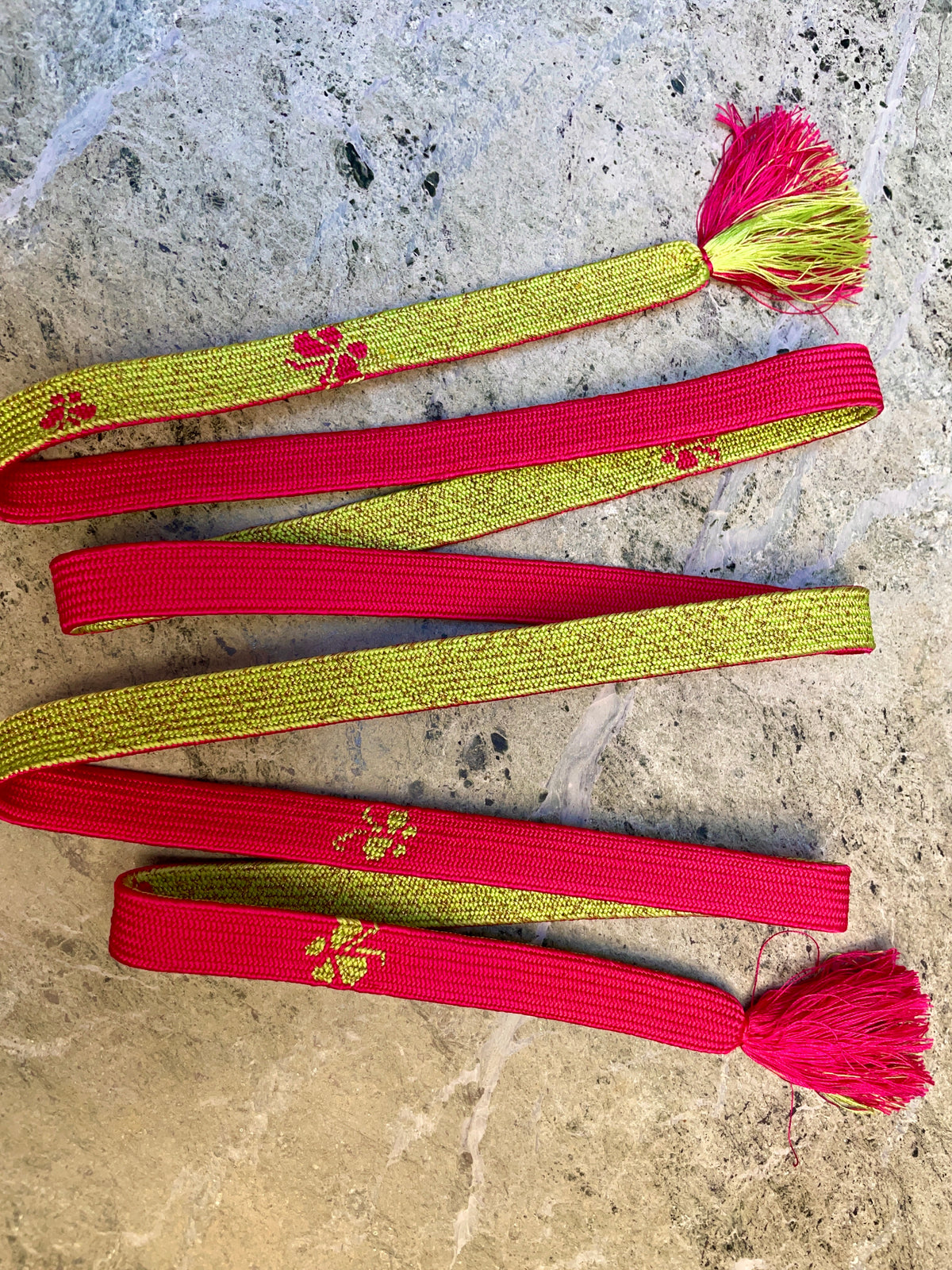 Obijime Belt Flat in Green Lime and Magenta in Silk
