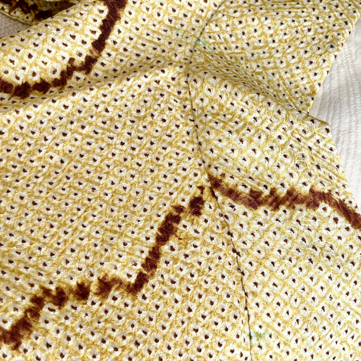 Haori Shibori Yellow with Chocolate Lines in Silk