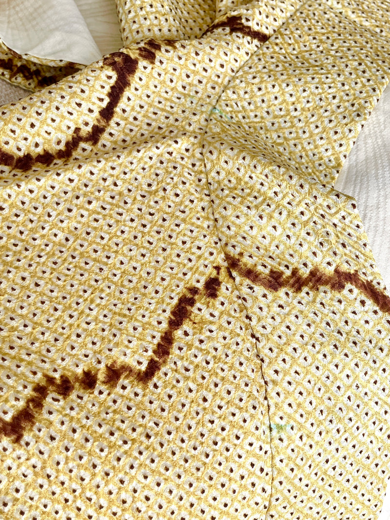 Haori Shibori Yellow with Chocolate Lines in Silk