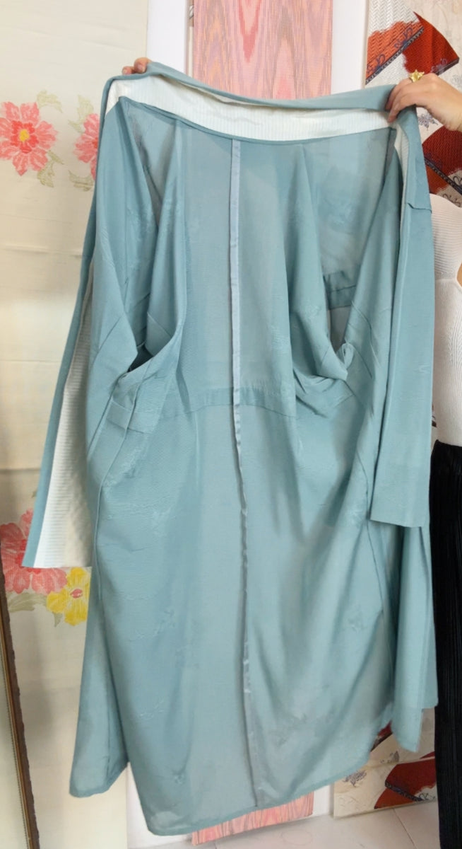 Kimono Summer Sheer with Leaves Blue in Silk