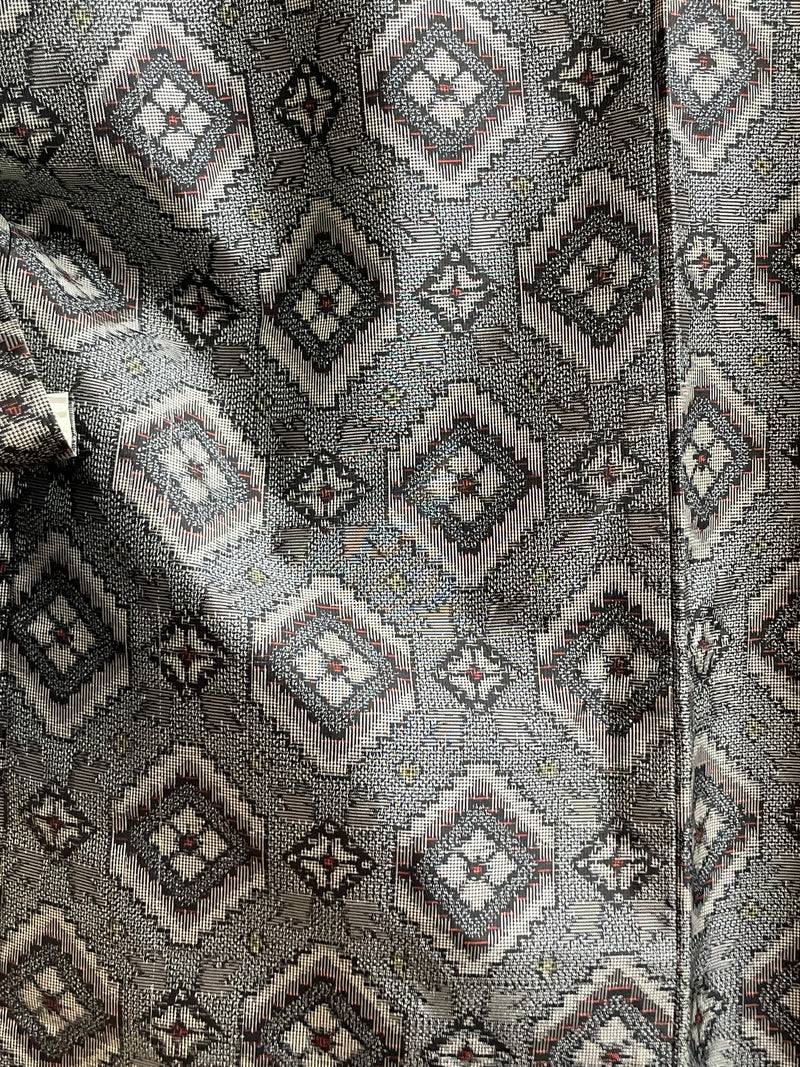 Haori Grey Geometric in Tsumugi Technique in Silk