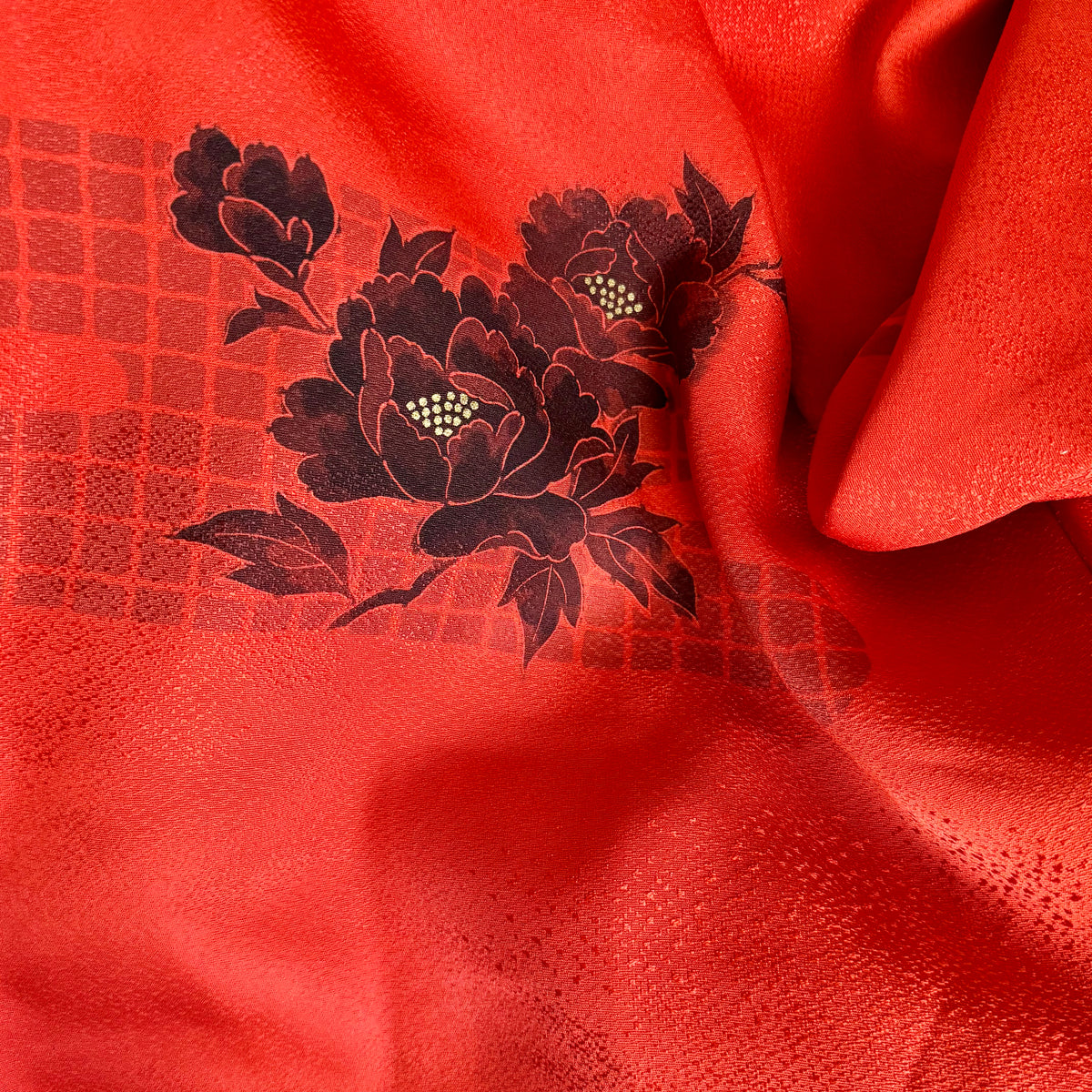 Haori Hot Orange with Flowers in Silk