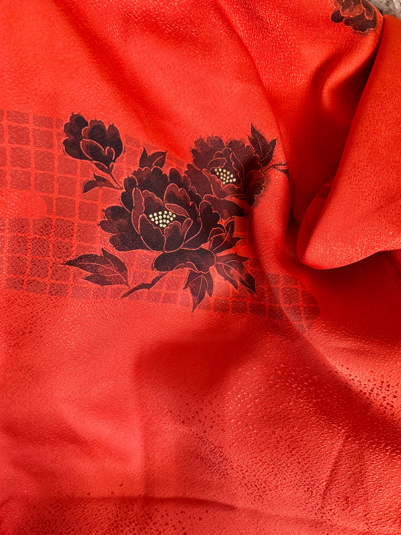 Haori Hot Orange with Flowers in Silk
