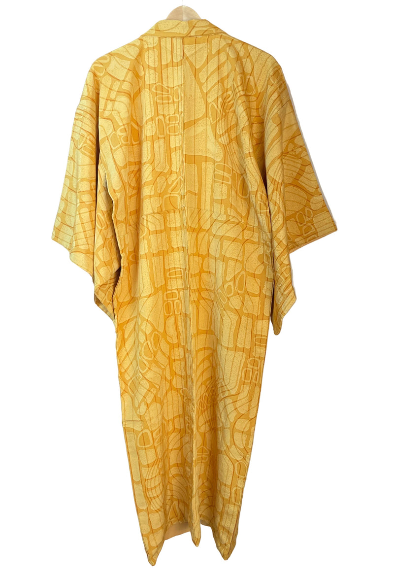Kimono Mustard Yellow Lines and Forms in Silk with Belt
