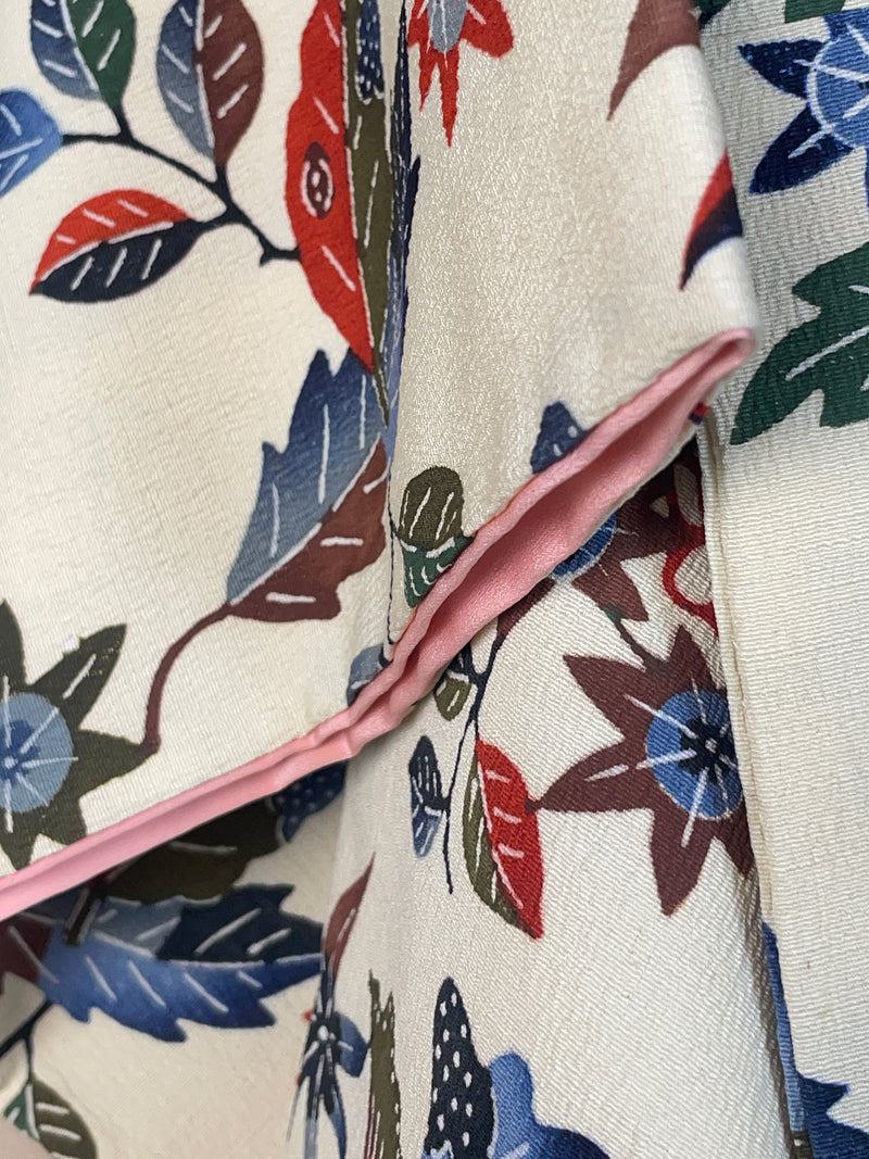 Kimono Off White Crepe with Stencil Dyed Plants