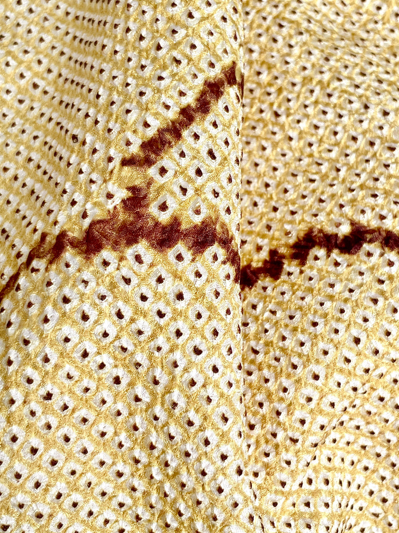 Haori Shibori Yellow with Chocolate Lines in Silk