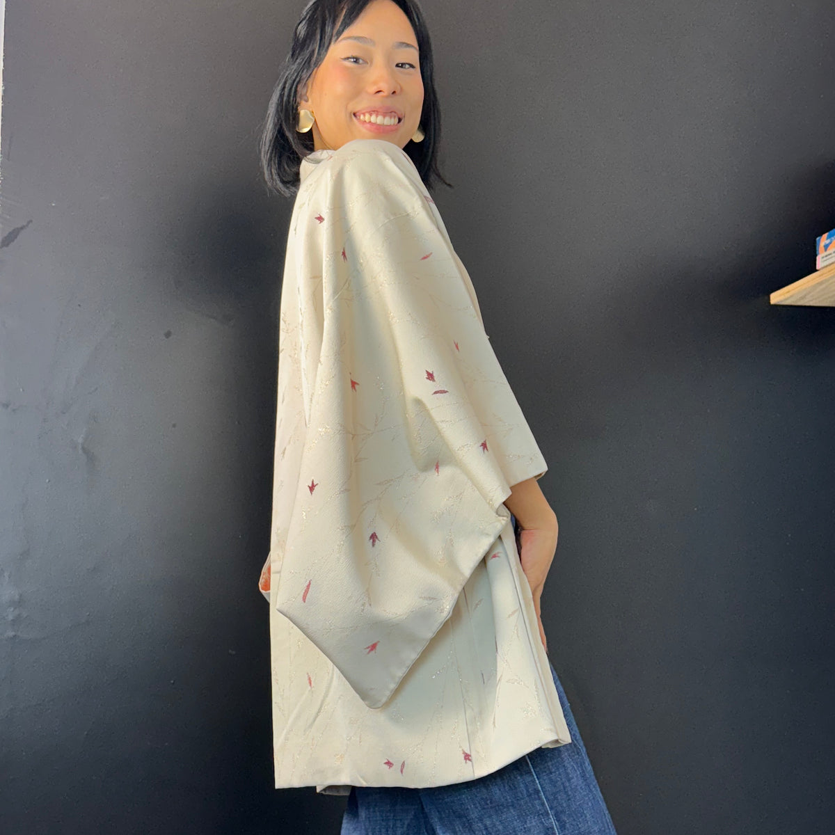 Haori Ice Silver with Metallic Leaves Embroideries