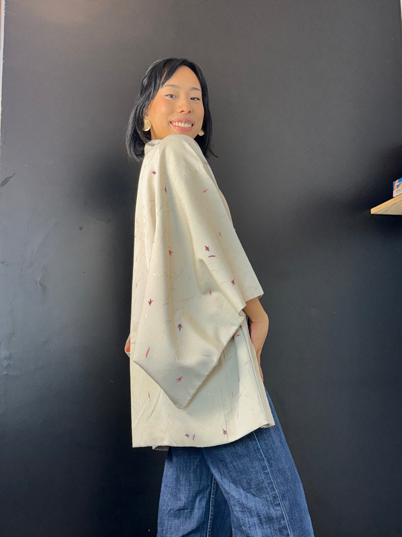 Haori Ice Silver with Metallic Leaves Embroideries