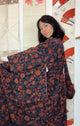 Kimono Dark Blue with Orange Flowers in Silk