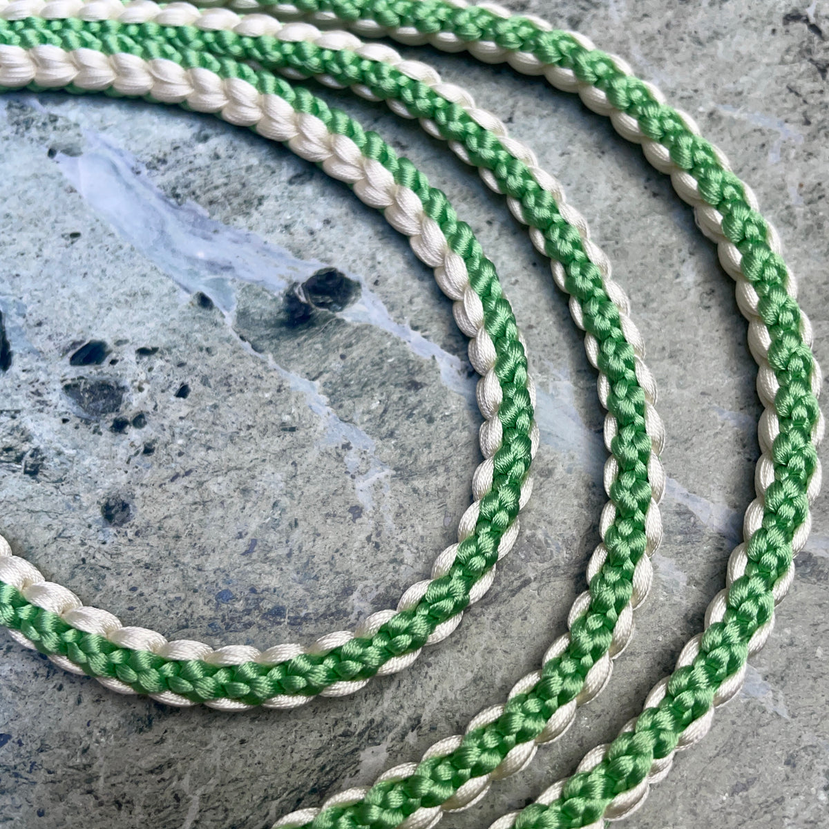 Obijime Belt Round Braid Green and White in Silk