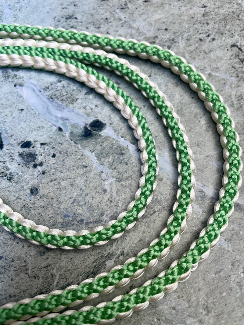 Obijime Belt Round Braid Green and White in Silk