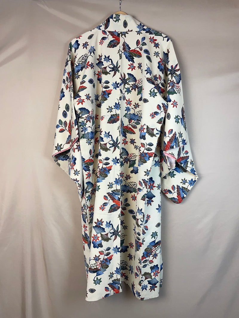 Kimono Off White Crepe with Stencil Dyed Plants