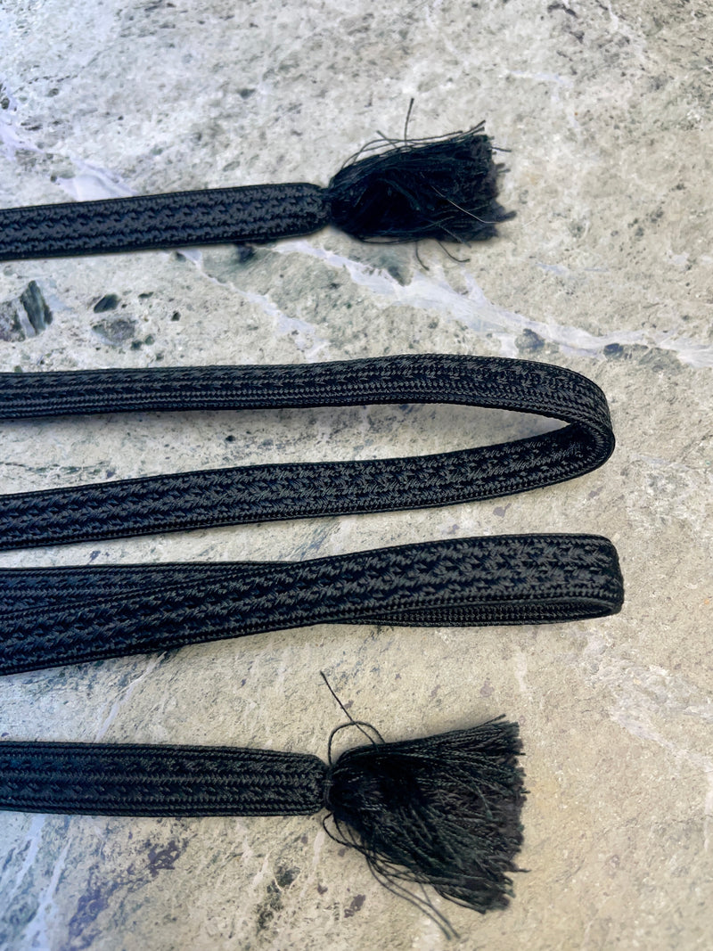 Obijime Belt Flat Black Braid in Silk