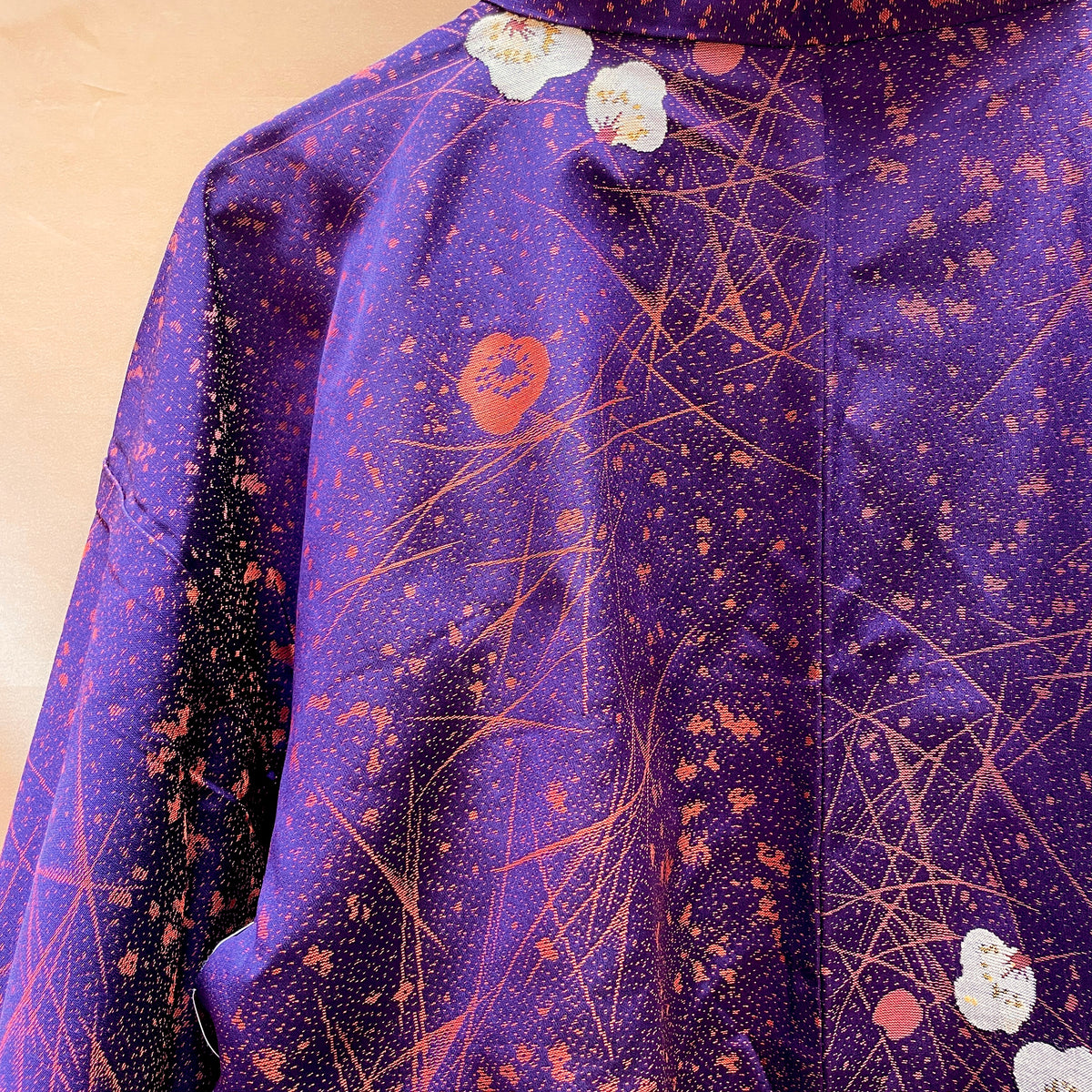 Haori Jacket Deep Purple Jacquard with Plum Flowers