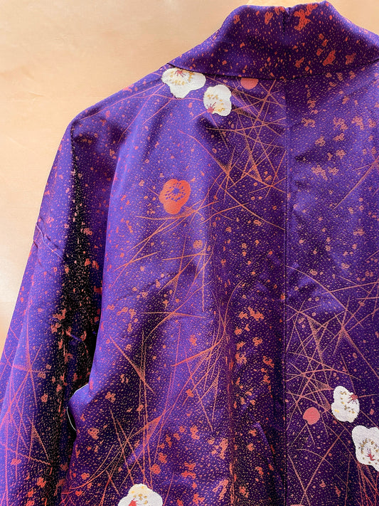 Haori Jacket Deep Purple Jacquard with Plum Flowers
