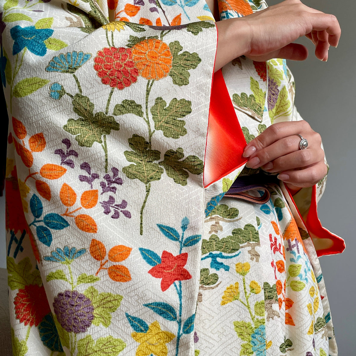 Kimono Furisode Japanese Spring Garden in Silk