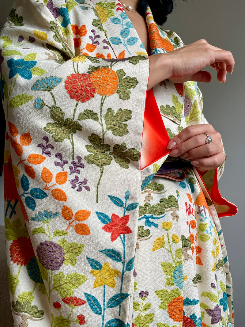 Kimono Furisode Japanese Spring Garden in Silk