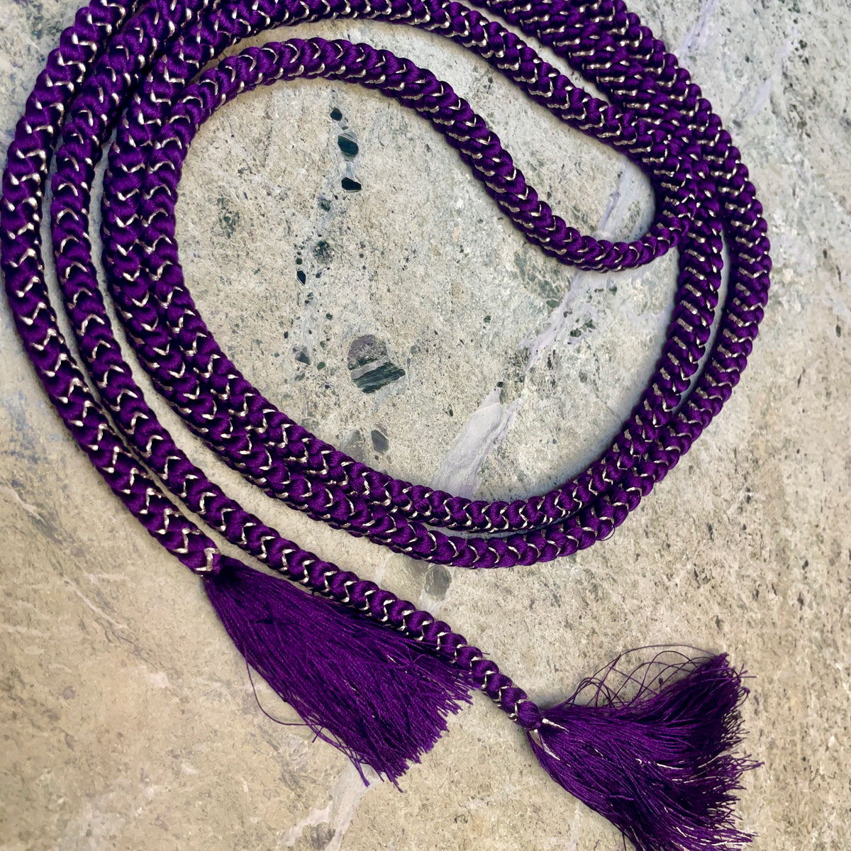 Obijime Belt Flat Braided Deep Purple with Gold in Silk