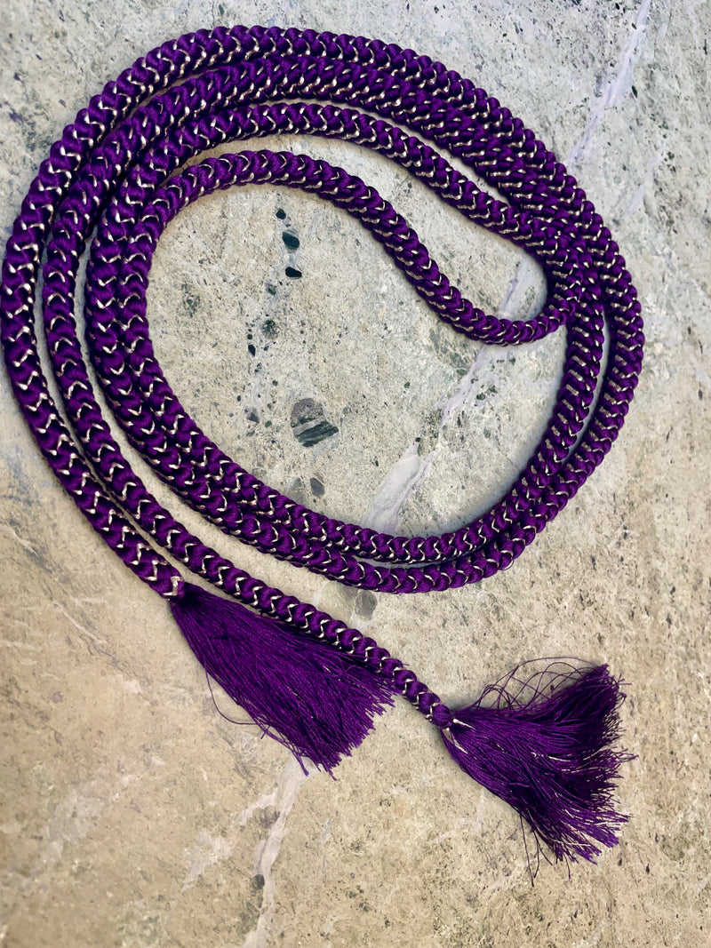 Obijime Belt Flat Braided Deep Purple with Gold in Silk