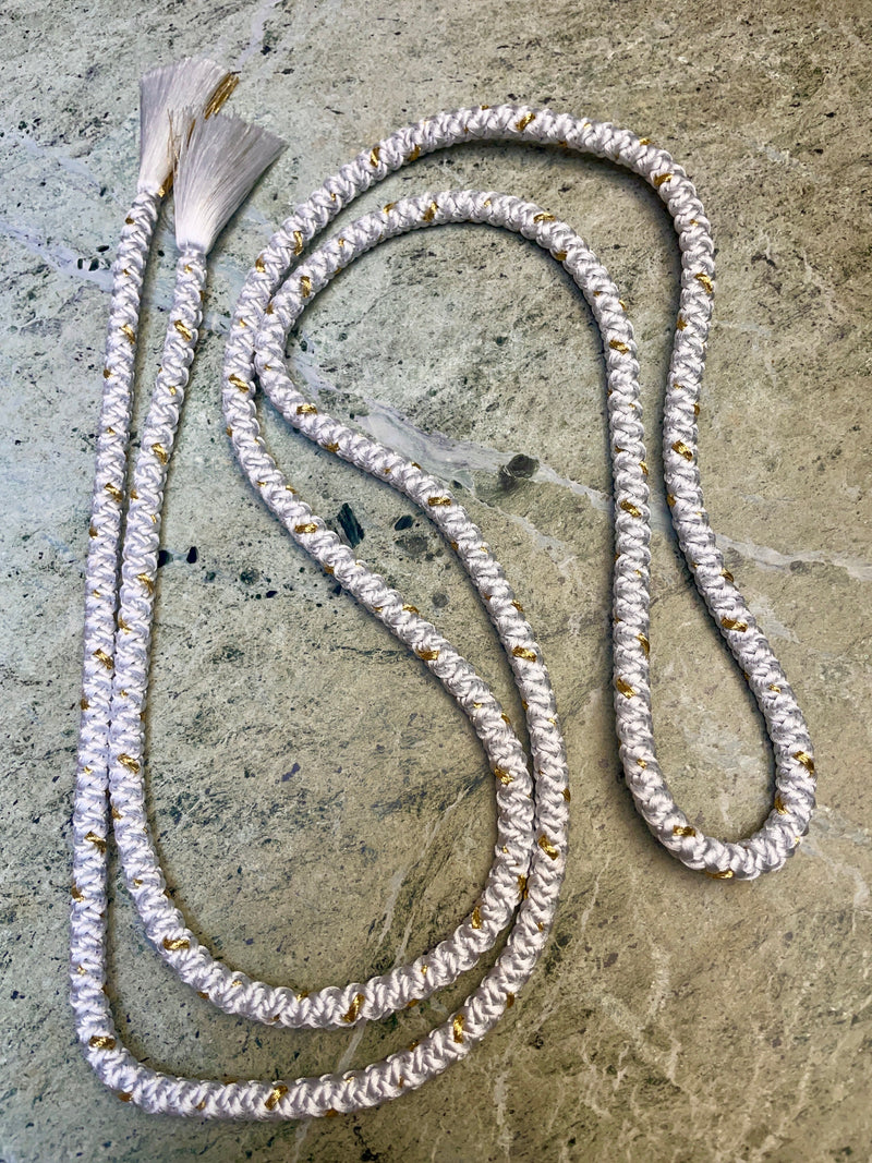 Obijime Round Braided Pale Blue with Gold in Silk