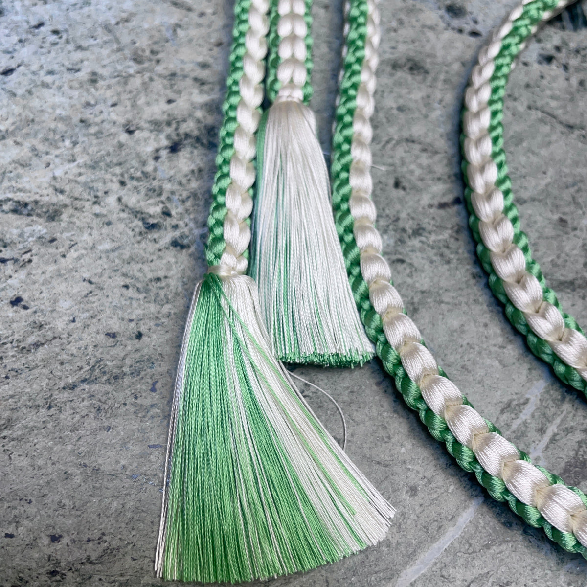 Obijime Belt Round Braid Green and White in Silk