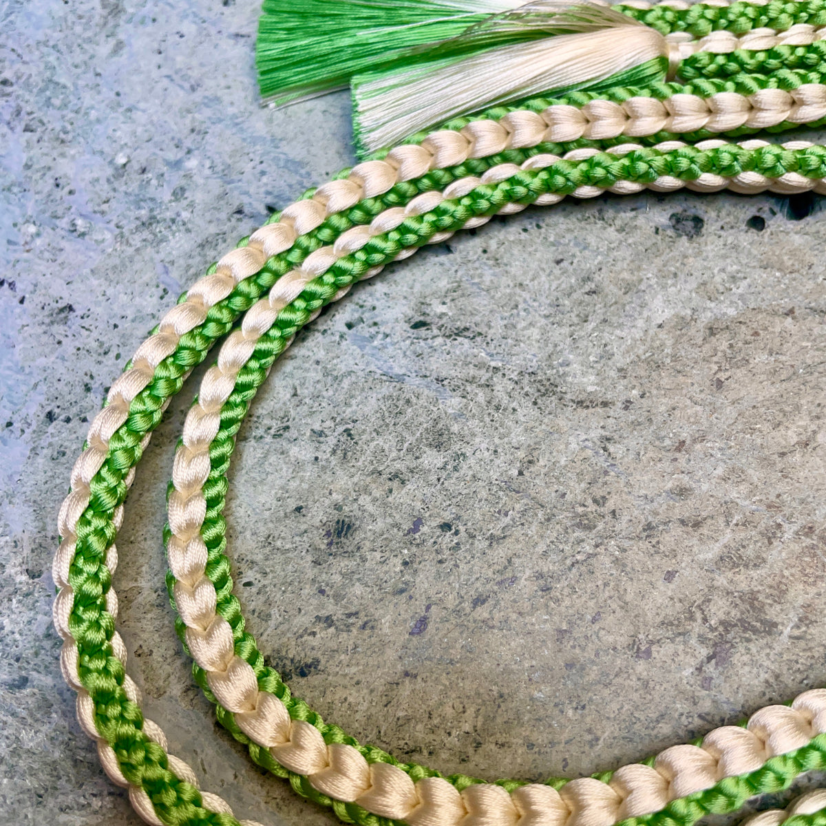Obijime Belt Round Braid Green and White in Silk