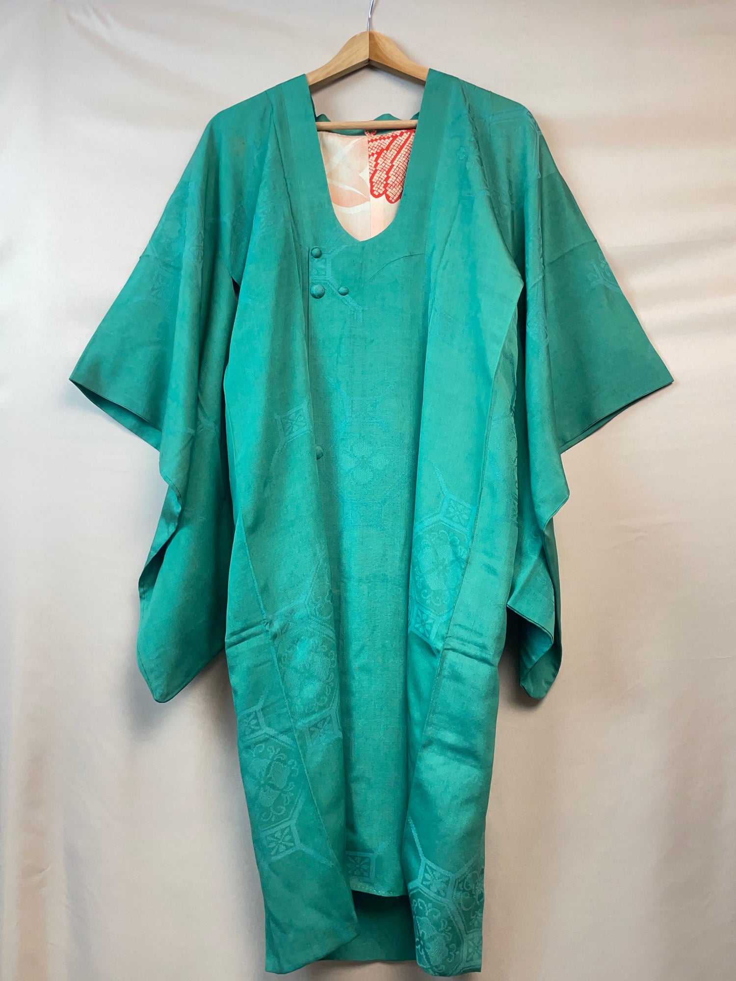 Kimono Michiyuki Antique Green Emerald with Colorful Interior