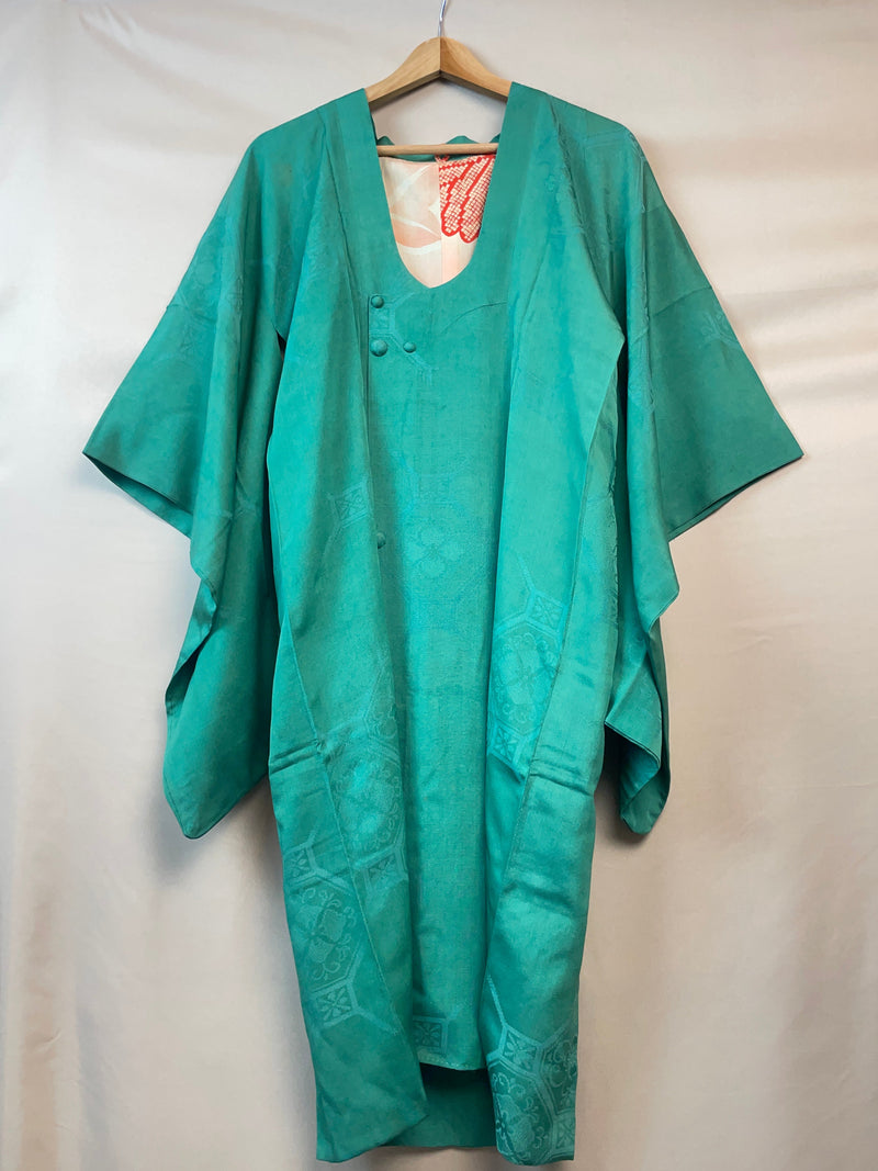 Kimono Michiyuki Antique Green Emerald with Colorful Interior