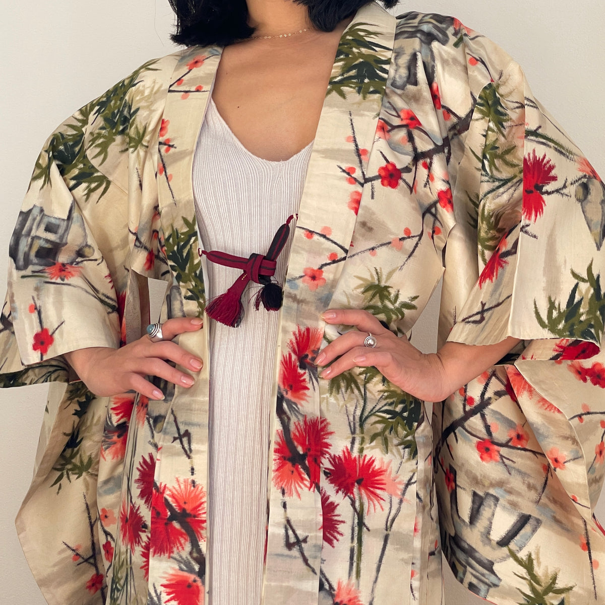 Haori Meisen Antique Japanese Garden in Silk