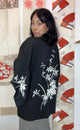 Haori Black Ikebana Flowers in Silk
